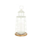 15" White And Natural Metal And Wood Lighthouse Tabletop Lantern Candle Holder