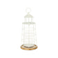 15" White And Natural Metal And Wood Lighthouse Tabletop Lantern Candle Holder