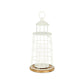 15" White And Natural Metal And Wood Lighthouse Tabletop Lantern Candle Holder