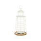 15" White And Natural Metal And Wood Lighthouse Tabletop Lantern Candle Holder