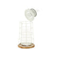 15" White And Natural Metal And Wood Lighthouse Tabletop Lantern Candle Holder