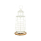 15" White And Natural Metal And Wood Lighthouse Tabletop Lantern Candle Holder