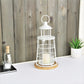 12" White And Natural Metal And Wood Lighthouse Tabletop Lantern Candle Holder
