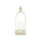 14" White Metal With Wood And Rope Tabletop Lantern Candle Holder