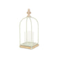 14" White Metal With Wood And Rope Tabletop Lantern Candle Holder
