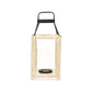 18" Black And Natural Distressed Glass Metal And Wood Tabletop Lantern Candle Holder