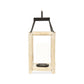 18" Black And Natural Distressed Glass Metal And Wood Tabletop Lantern Candle Holder
