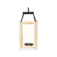 18" Black And Natural Distressed Glass Metal And Wood Tabletop Lantern Candle Holder