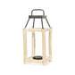 18" Black And Natural Distressed Glass Metal And Wood Tabletop Lantern Candle Holder