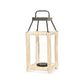 18" Black And Natural Distressed Glass Metal And Wood Tabletop Lantern Candle Holder