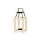 15" Natural And Black Glass Metal And Wood Tabletop Lantern Candle Holder