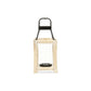 15" Natural And Black Glass Metal And Wood Tabletop Lantern Candle Holder