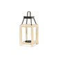 15" Natural And Black Glass Metal And Wood Tabletop Lantern Candle Holder