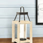 15" Natural And Black Glass Metal And Wood Tabletop Lantern Candle Holder