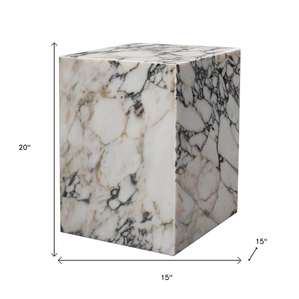 20" Ivory Marble Square Block End Table