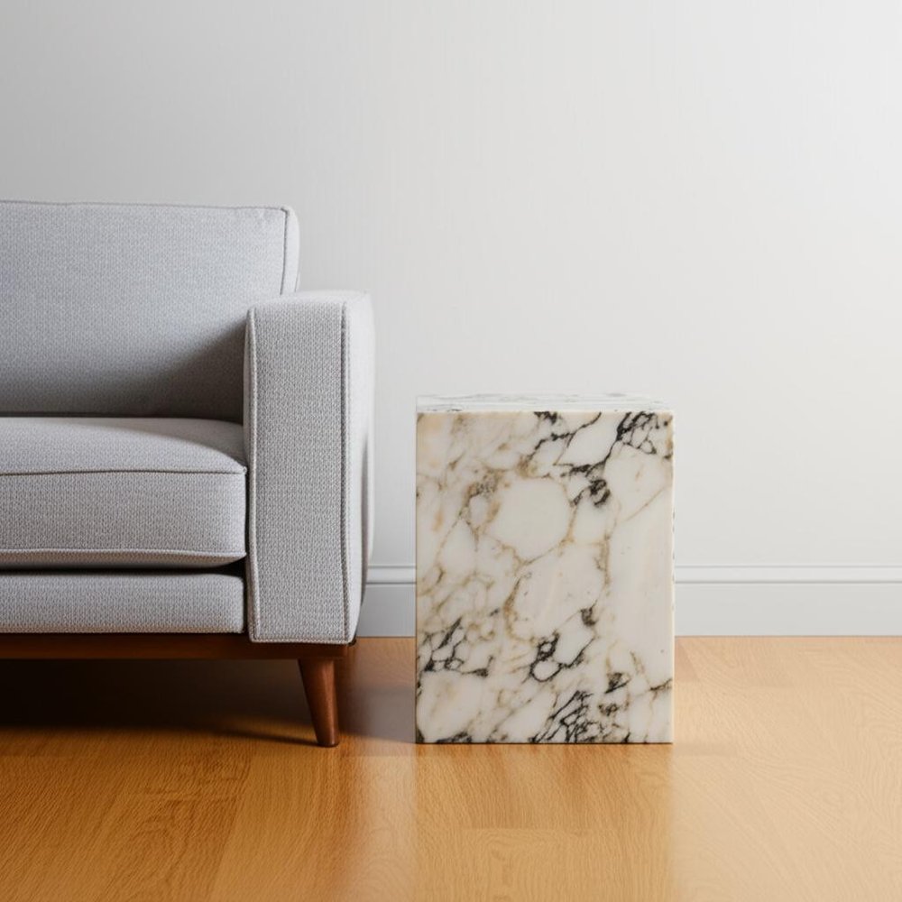 20" Ivory Marble Square Block End Table