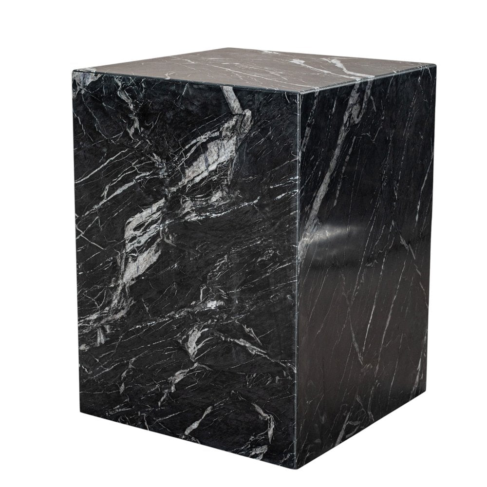 20" Black Marble Square Block End Table
