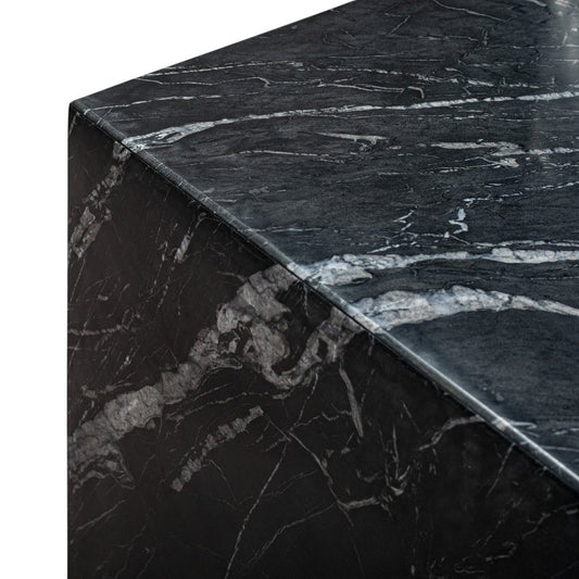 20" Black Marble Square Block End Table