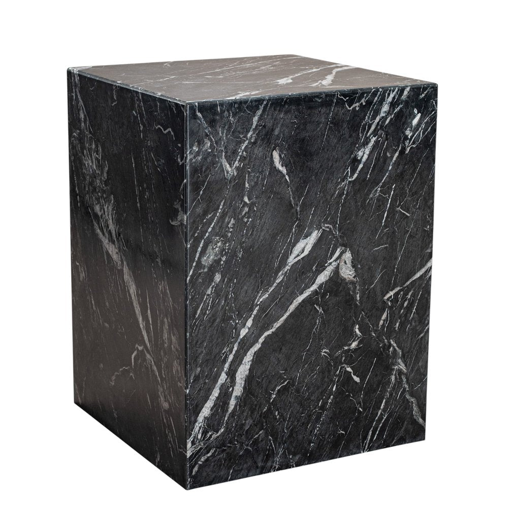 20" Black Marble Square Block End Table