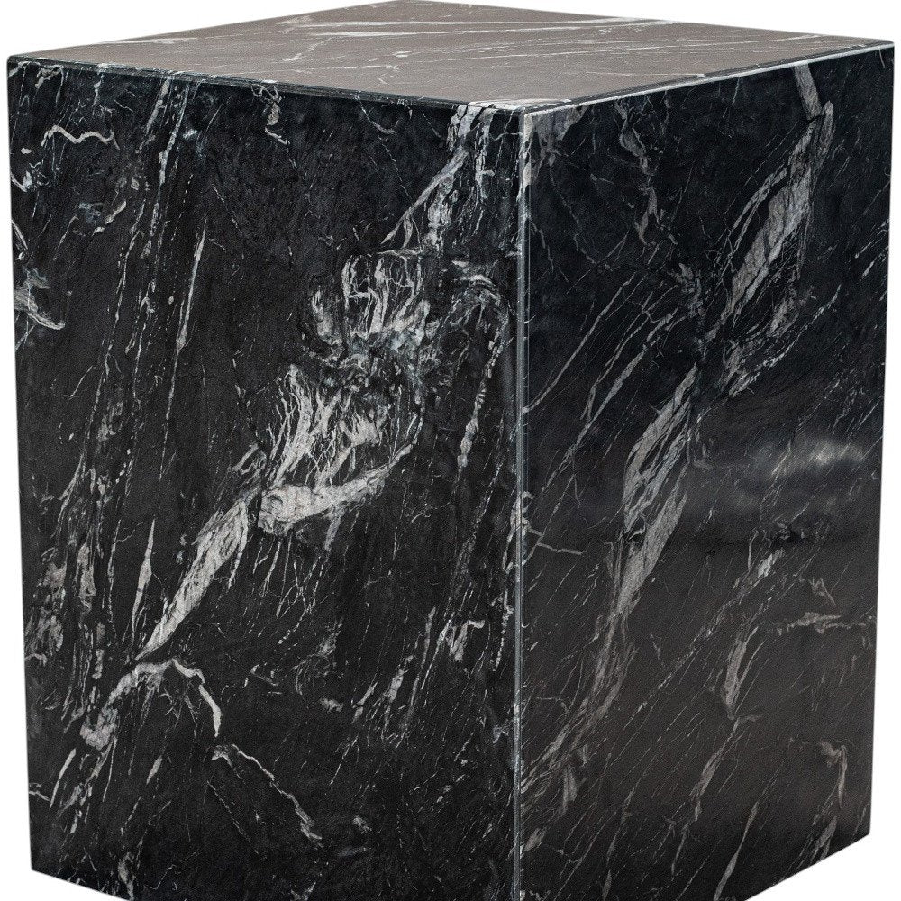 20" Black Marble Square Block End Table