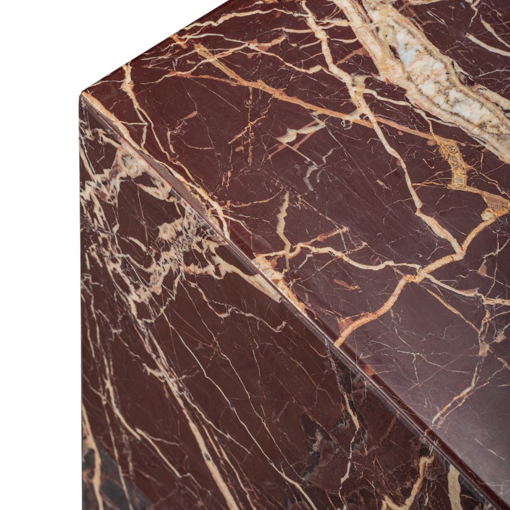 20" Red Marble Square Block End Table