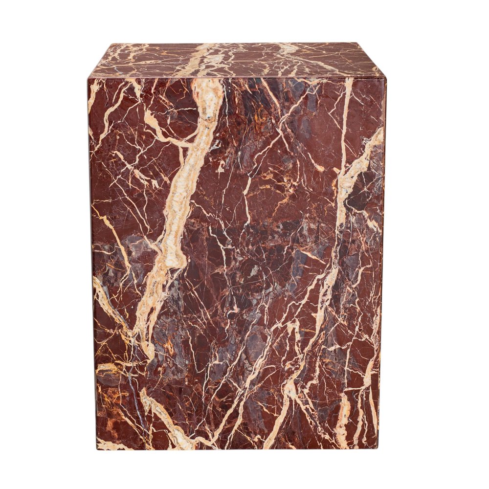 20" Red Marble Square Block End Table