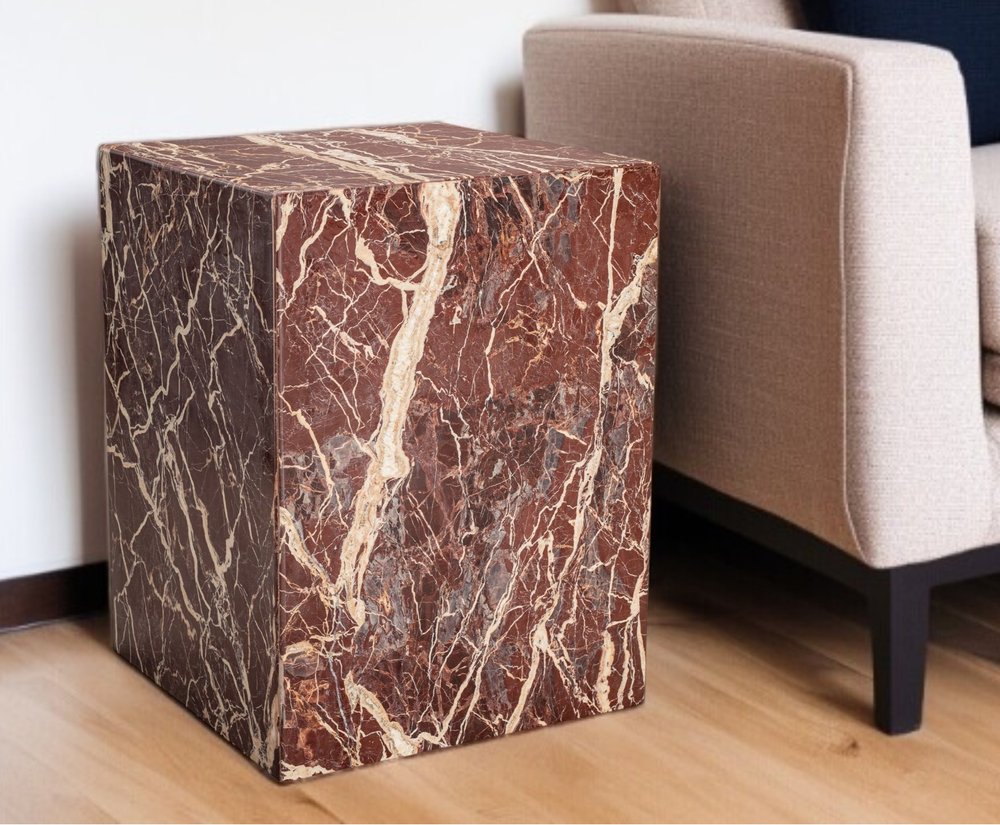20" Red Marble Square Block End Table