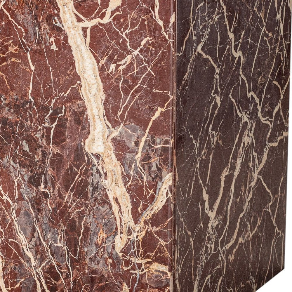 20" Red Marble Square Block End Table
