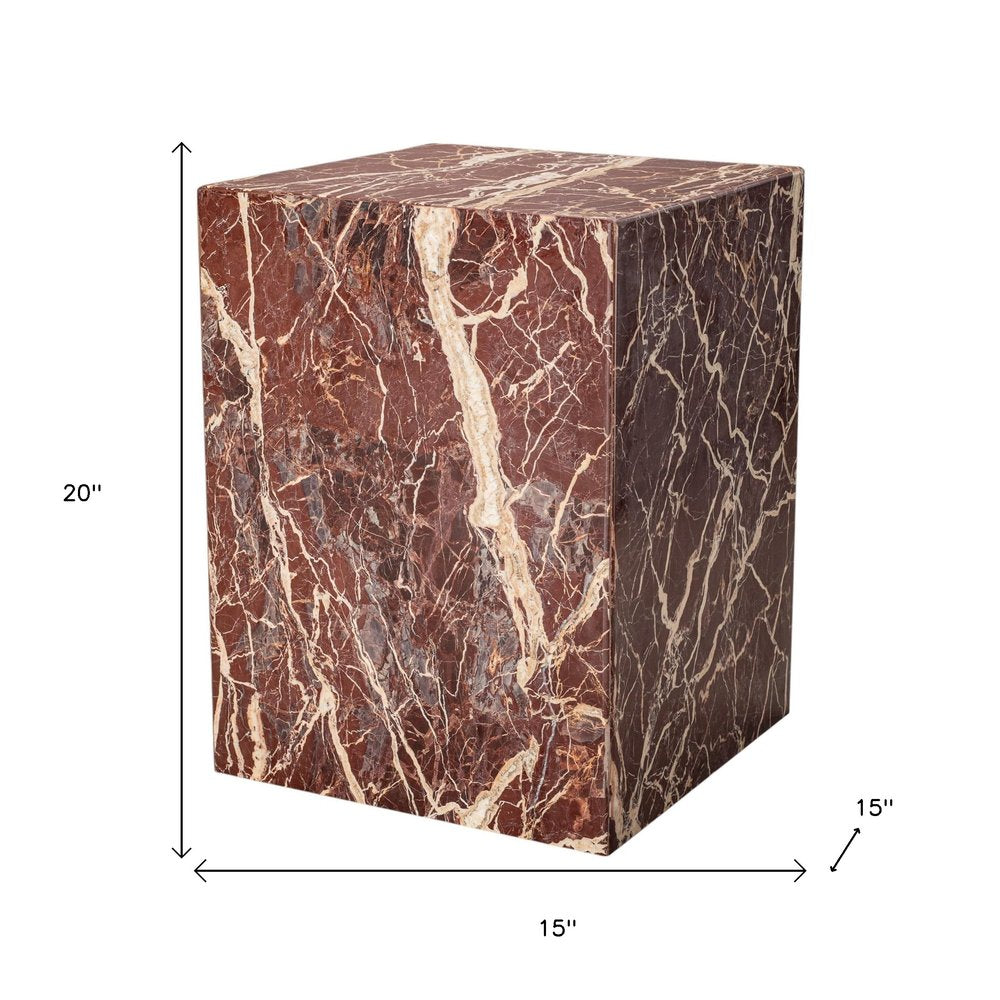 20" Red Marble Square Block End Table
