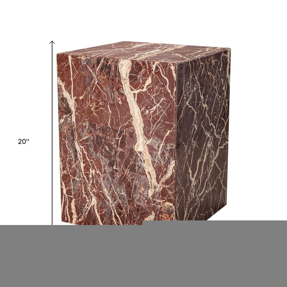 20" Red Marble Square Block End Table