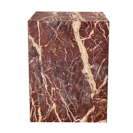 20" Red Marble Square Block End Table