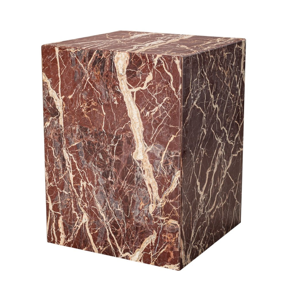 20" Red Marble Square Block End Table