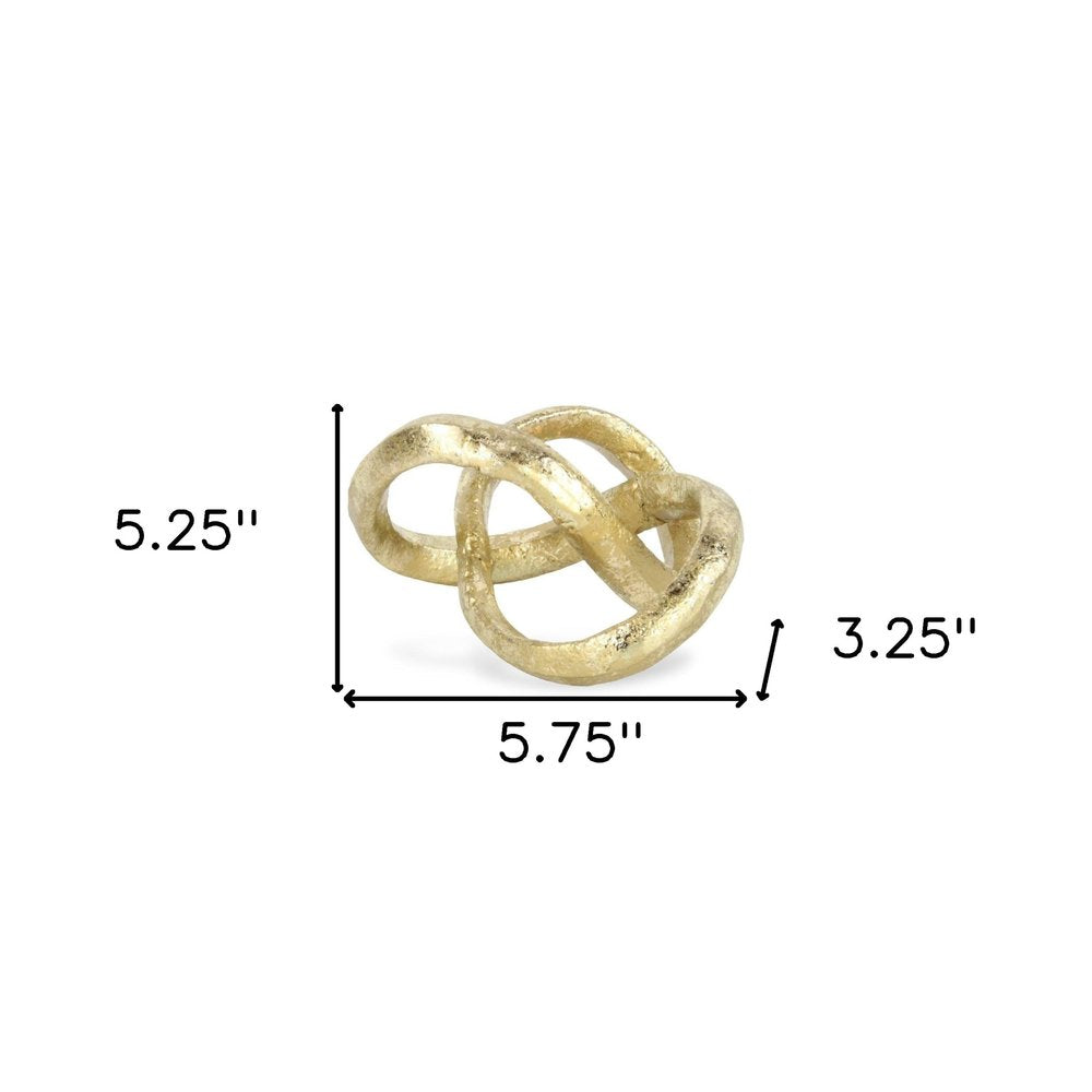 6" Gold Cast Iron Modern Abstract Infinity Knot Tabletop Sculpture
