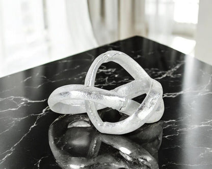 6" Silver Cast Iron Modern Abstract Infinity Knot Tabletop Sculpture