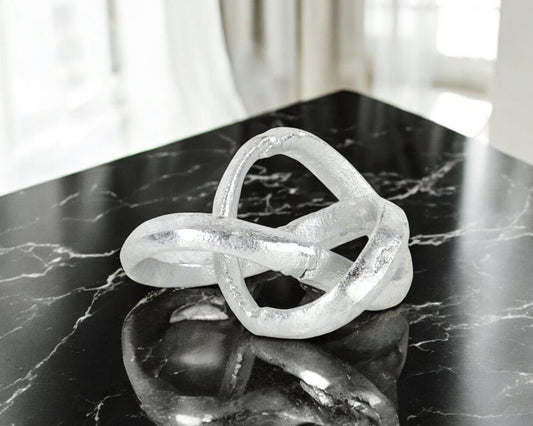 6" Silver Cast Iron Modern Abstract Infinity Knot Tabletop Sculpture