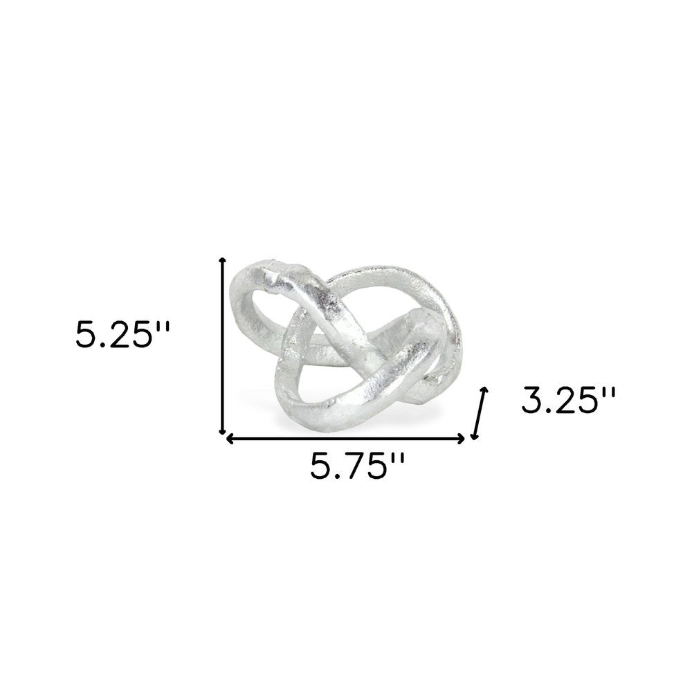 6" Silver Cast Iron Modern Abstract Infinity Knot Tabletop Sculpture