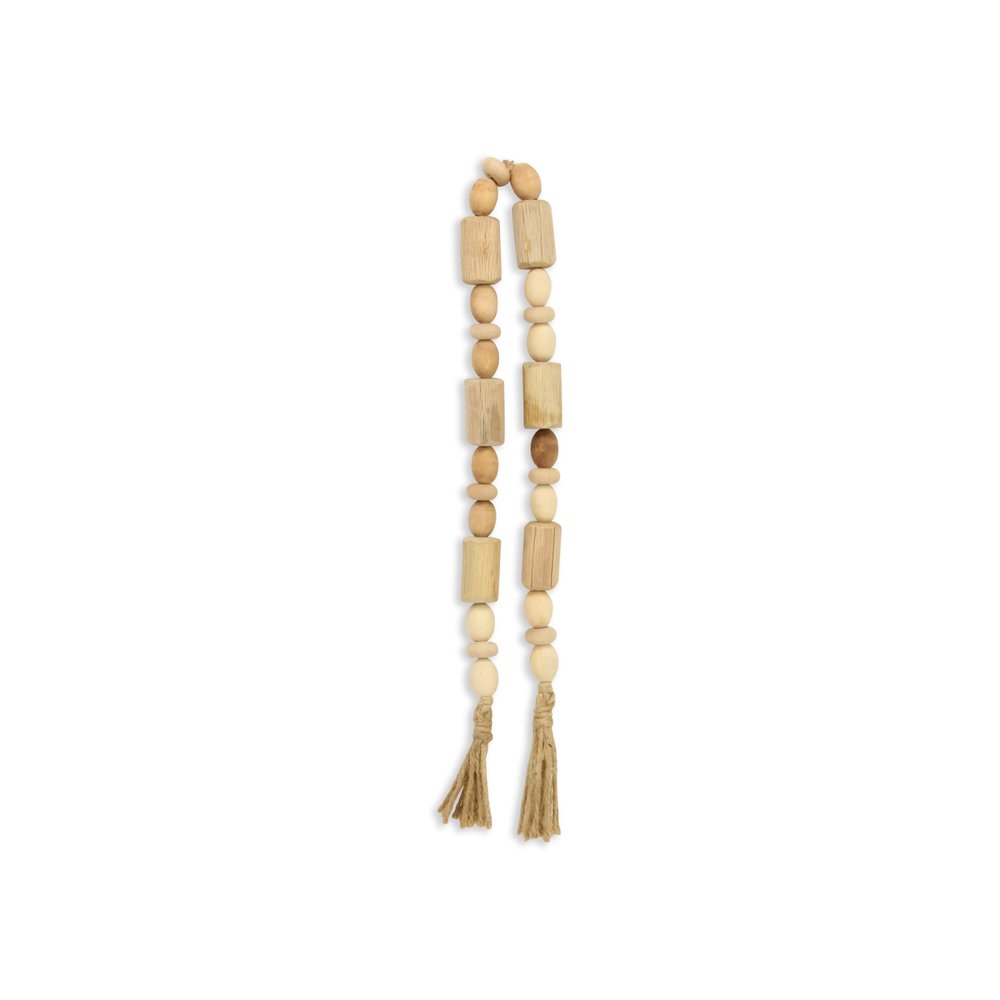 40" Brown Wood Beads And Rope Decorative Tassel