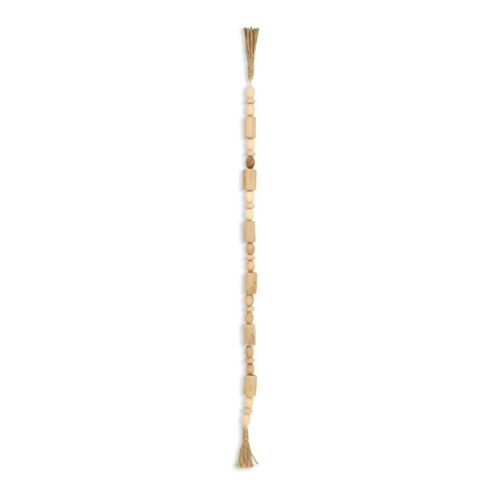 40" Brown Wood Beads And Rope Decorative Tassel