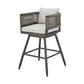 30" Black and Light Gray Aluminum Swivel Rope Back Outdoor Bar Height Chair with Footrest