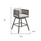 30" Black and Light Gray Aluminum Swivel Rope Back Outdoor Bar Height Chair with Footrest