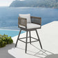 30" Black and Light Gray Aluminum Swivel Rope Back Outdoor Bar Height Chair with Footrest