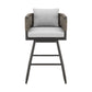 30" Black and Light Gray Aluminum Swivel Rope Back Outdoor Bar Height Chair with Footrest