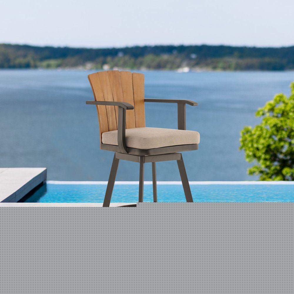 44" Brown Metal Swivel Outdoor Bar Height chair with Footrest