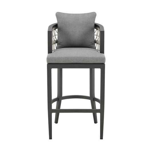 40" Gray Metal Outdoor Bar Height chair with Footrest