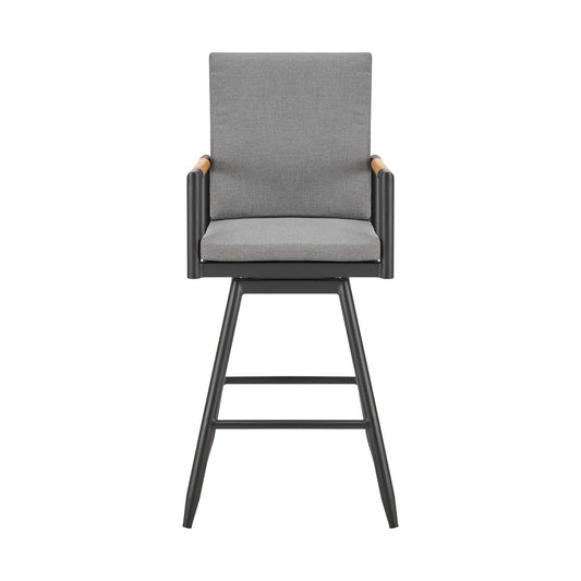 48" Dark Gray Metal Swivel Outdoor Bar Height chair with Footrest