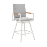 48" Light Gray Metal Swivel Outdoor Bar Height chair with Footrest