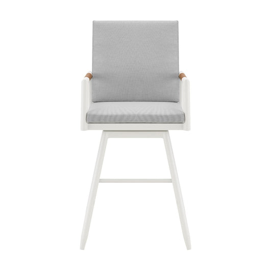 48" Light Gray Metal Swivel Outdoor Bar Height chair with Footrest