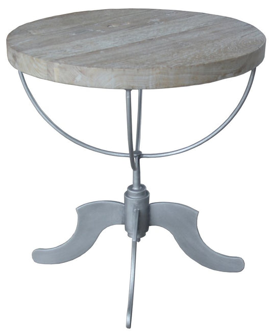 30" Brown Reclaimed Wood and Iron Round Pedestal End Table