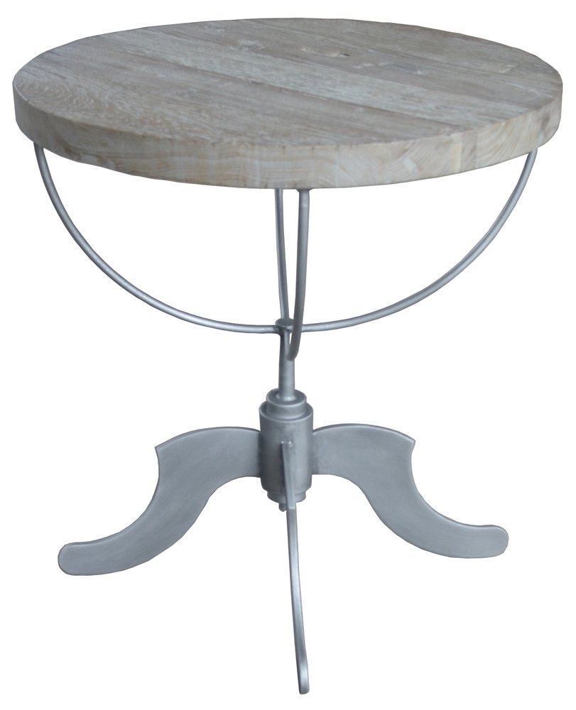 30" Brown Reclaimed Wood and Iron Round Pedestal End Table