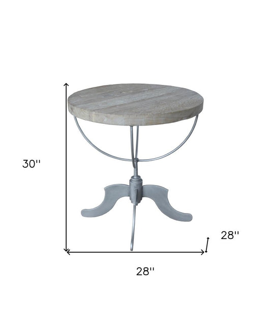 30" Brown Reclaimed Wood and Iron Round Pedestal End Table